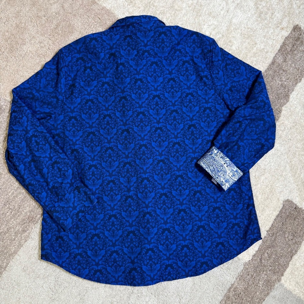 Robert Graham Men 3XL Blue Damask Jacquard Button Down Shirt Classic Fit Paisley - Picture 7 of 7